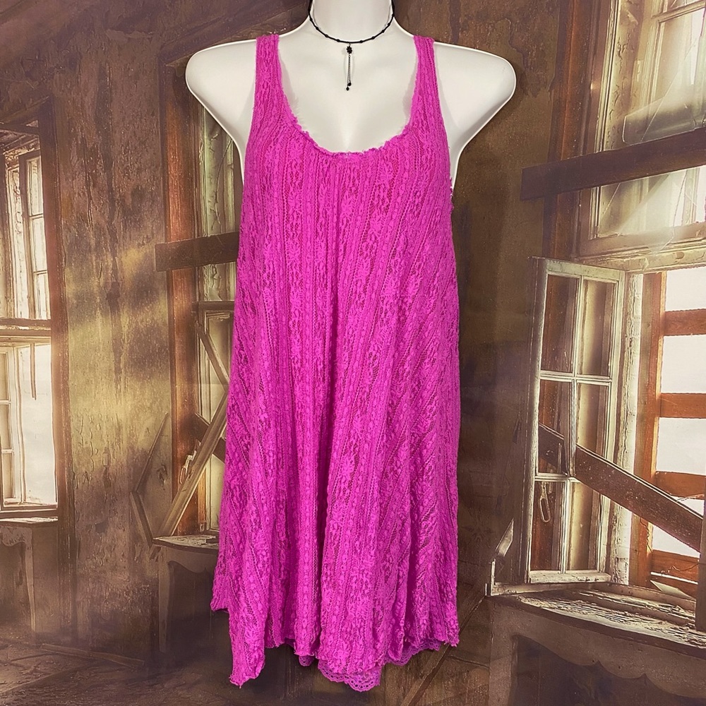 FREE PEOPLE mini dress lace magenta size M - Picture 1 of 9